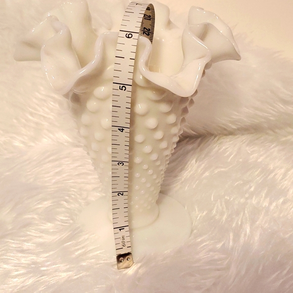Vintage Fenton Fluted Hobnail Milk Glass Trumpet Vase - Picture 7 of 10